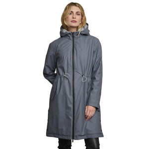 Rino-&-Pelle-Jiva-Raincoat-with-Faux-Fur-Night-Blue-Model-Image-Front-View