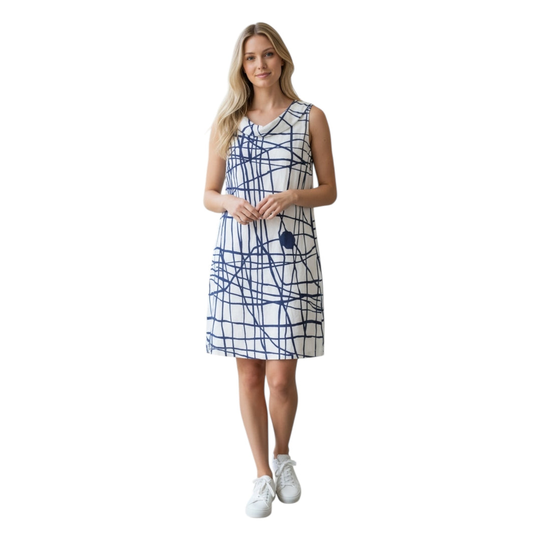 See Saw Linen Cowl Neck Dress Denim