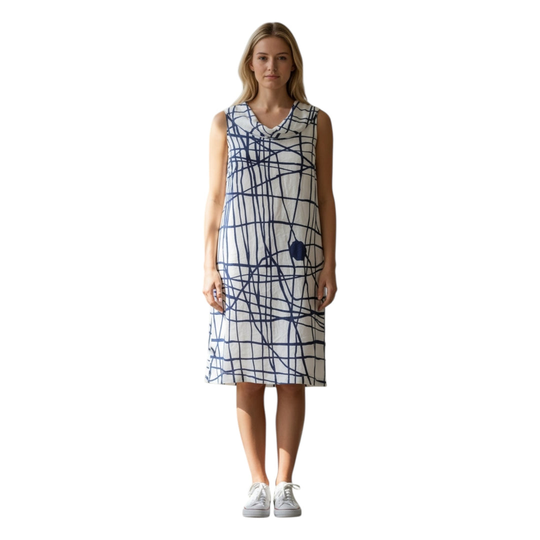 See Saw Linen Cowl Neck Dress Denim