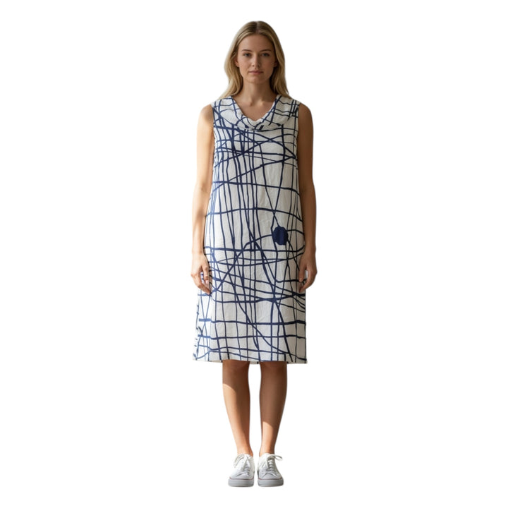 See Saw Linen Cowl Neck Dress Denim