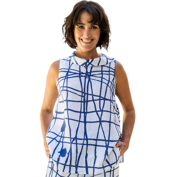 See Saw Linen Cowl Neck Top Denim