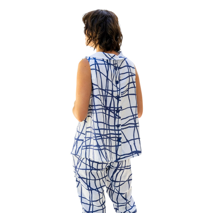 See Saw Linen Cowl Neck Top Denim