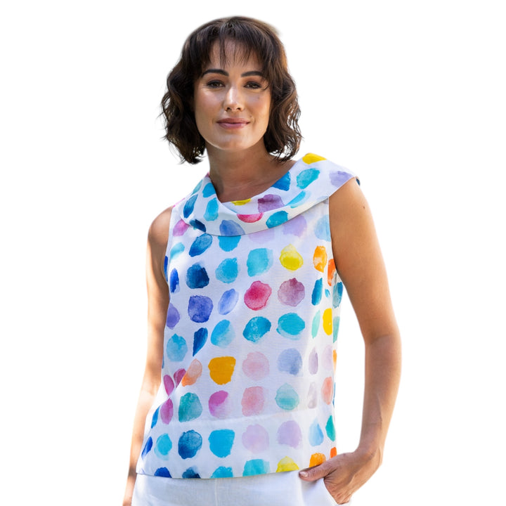 See Saw Linen Cowl Neck Top Palette