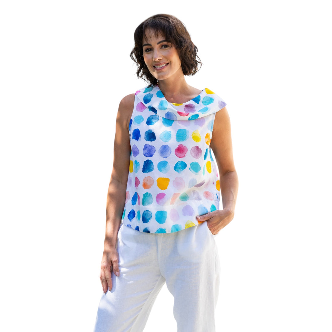 See Saw Linen Cowl Neck Top Palette