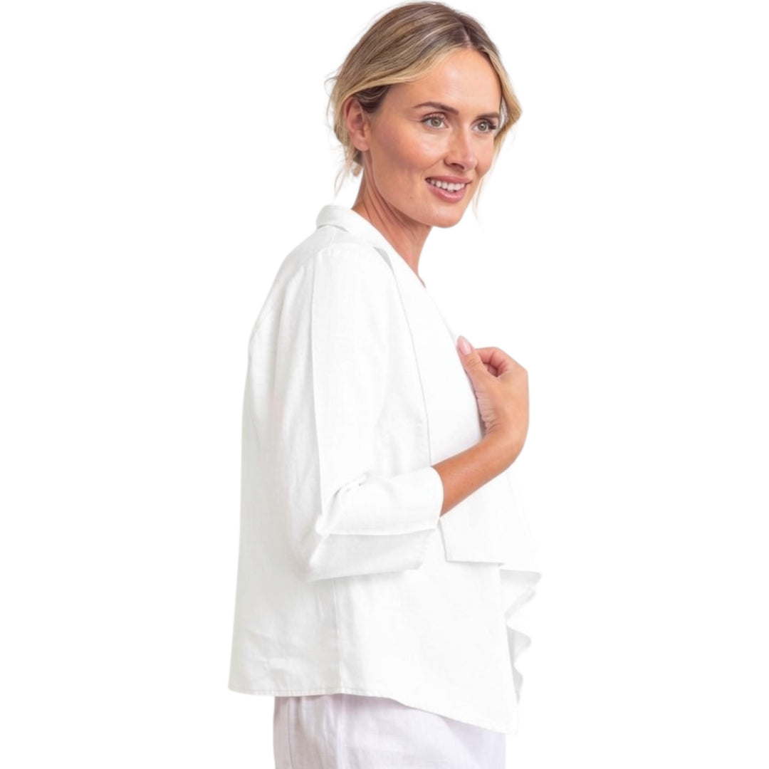 See Saw Linen 3/4 Sleeve Drape Jacket White