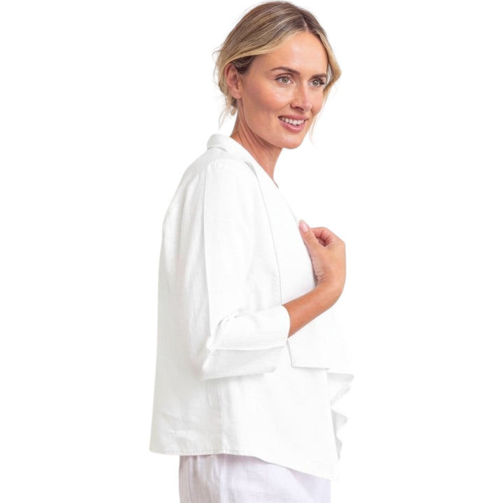 See Saw Linen 3/4 Sleeve Drape Jacket White