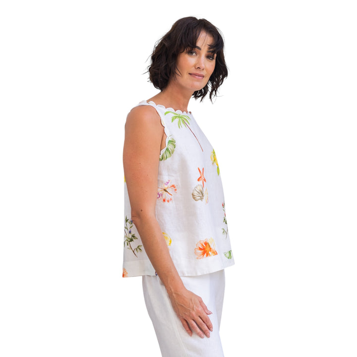 See Saw Linen Scallop Tank Top Paradise