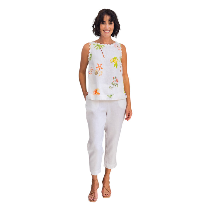 See Saw Linen Scallop Tank Top Paradise