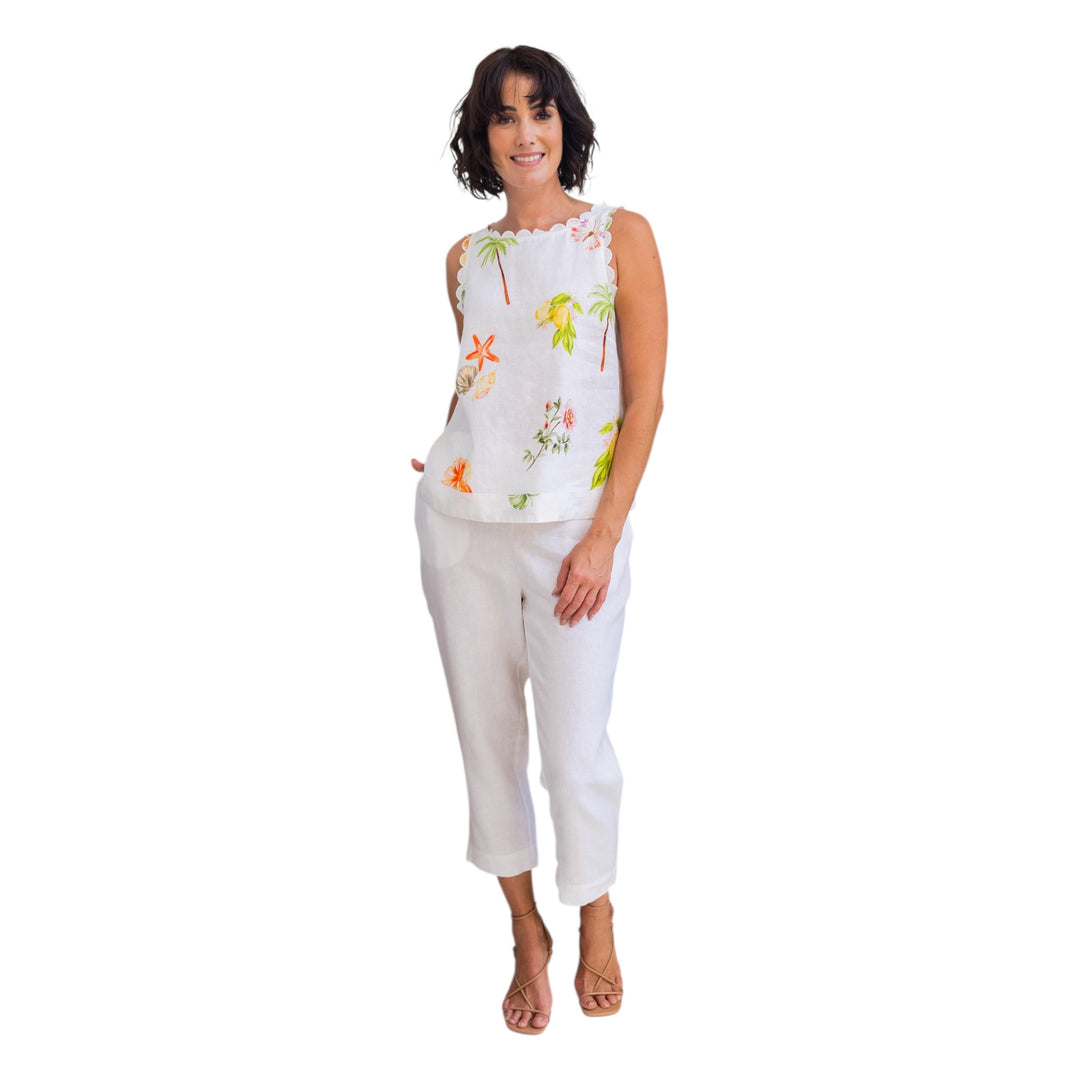 See Saw Linen Scallop Tank Top Paradise