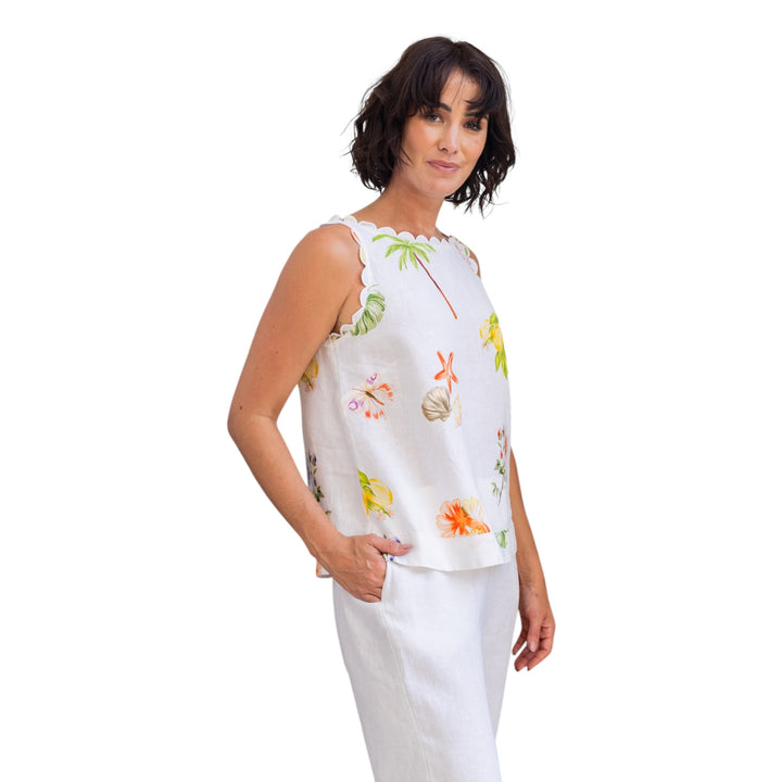 See Saw Linen Scallop Tank Top Paradise
