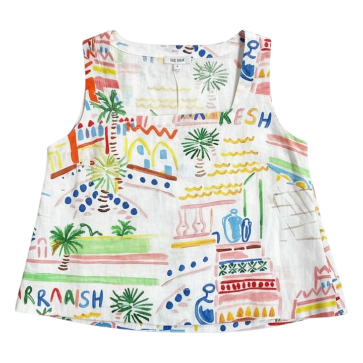 See Saw Linen Square Neck Top Marrakesh