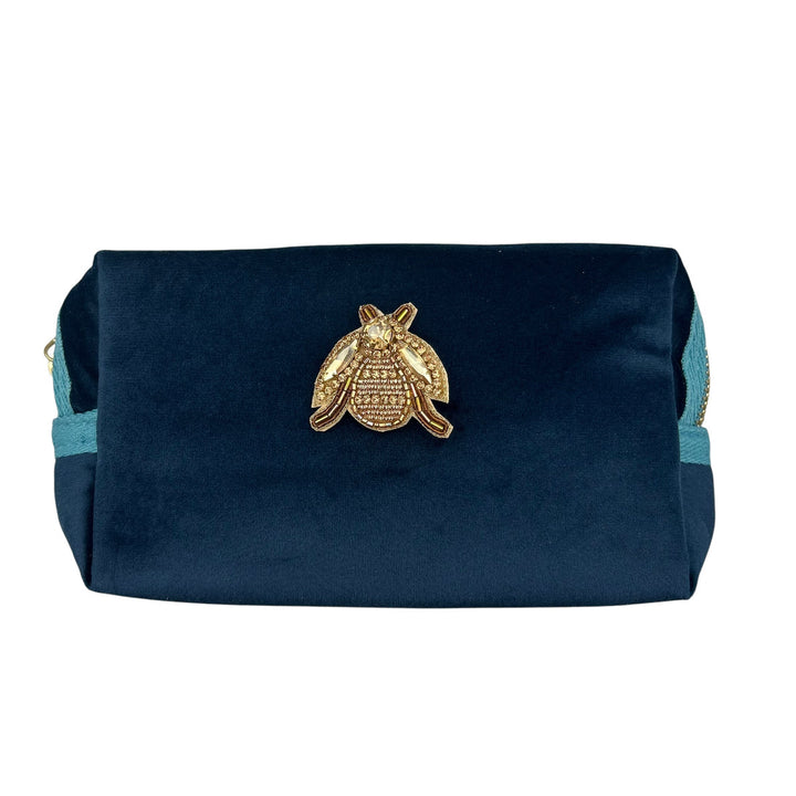 Sixton London Small Blue Make-Up Bag with Gold Insect Pin