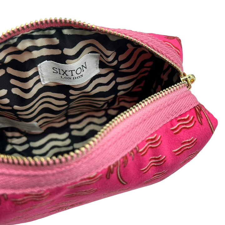 Sixton London Small Pink Palm Make-Up Bag with Gold Palm Pin