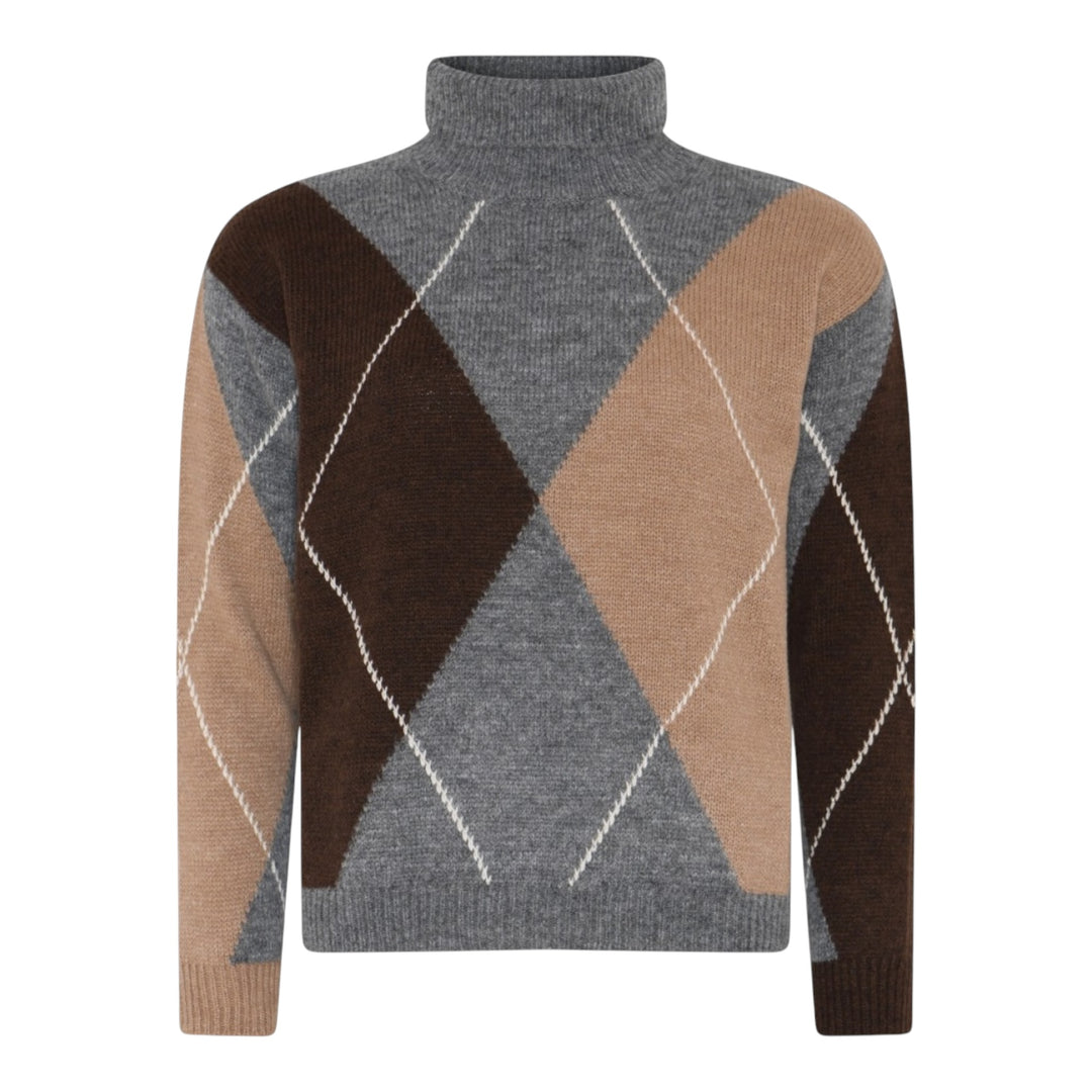 Skovhuus Roll Neck Argyle Sweater Grey