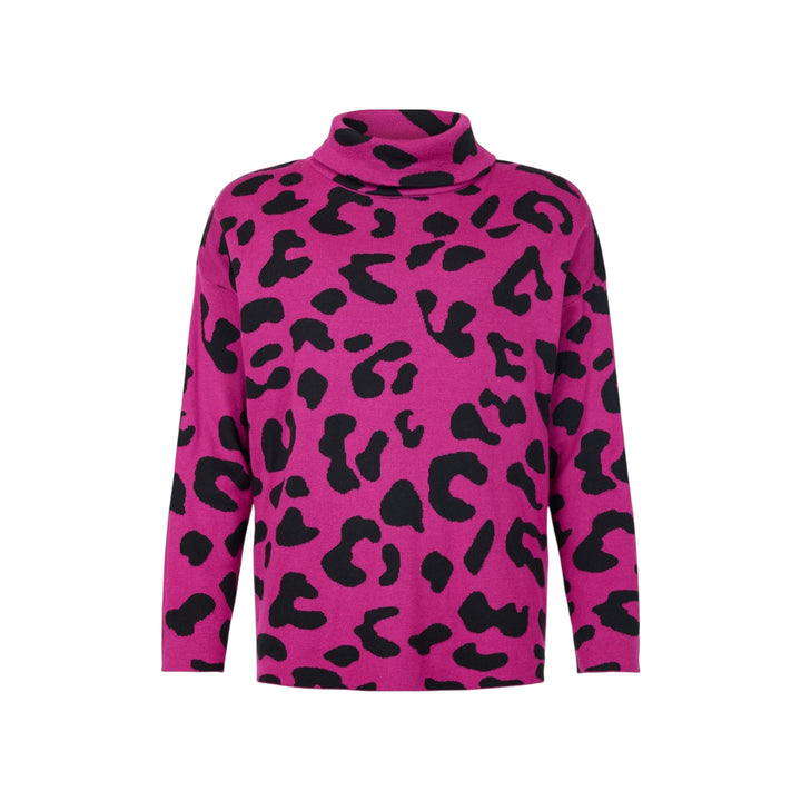 Sunday High Neck Animal Print Sweater Fuchsia