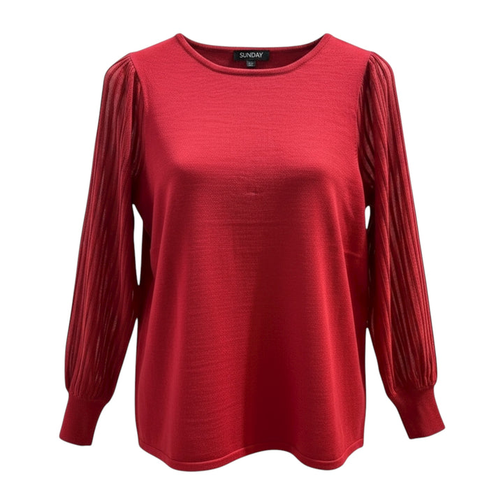 Sunday Sweater with Sheer Sleeve Raspberry