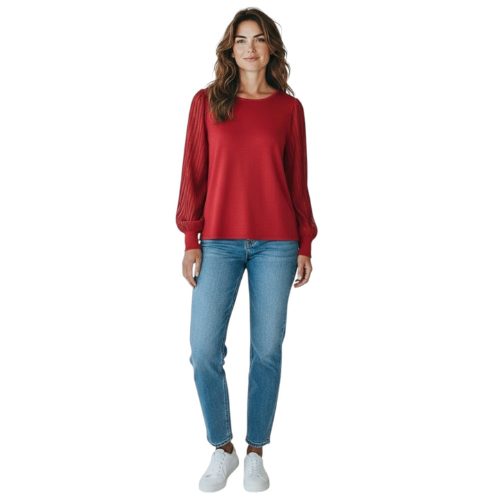 Sunday Sweater with Sheer Sleeve Raspberry