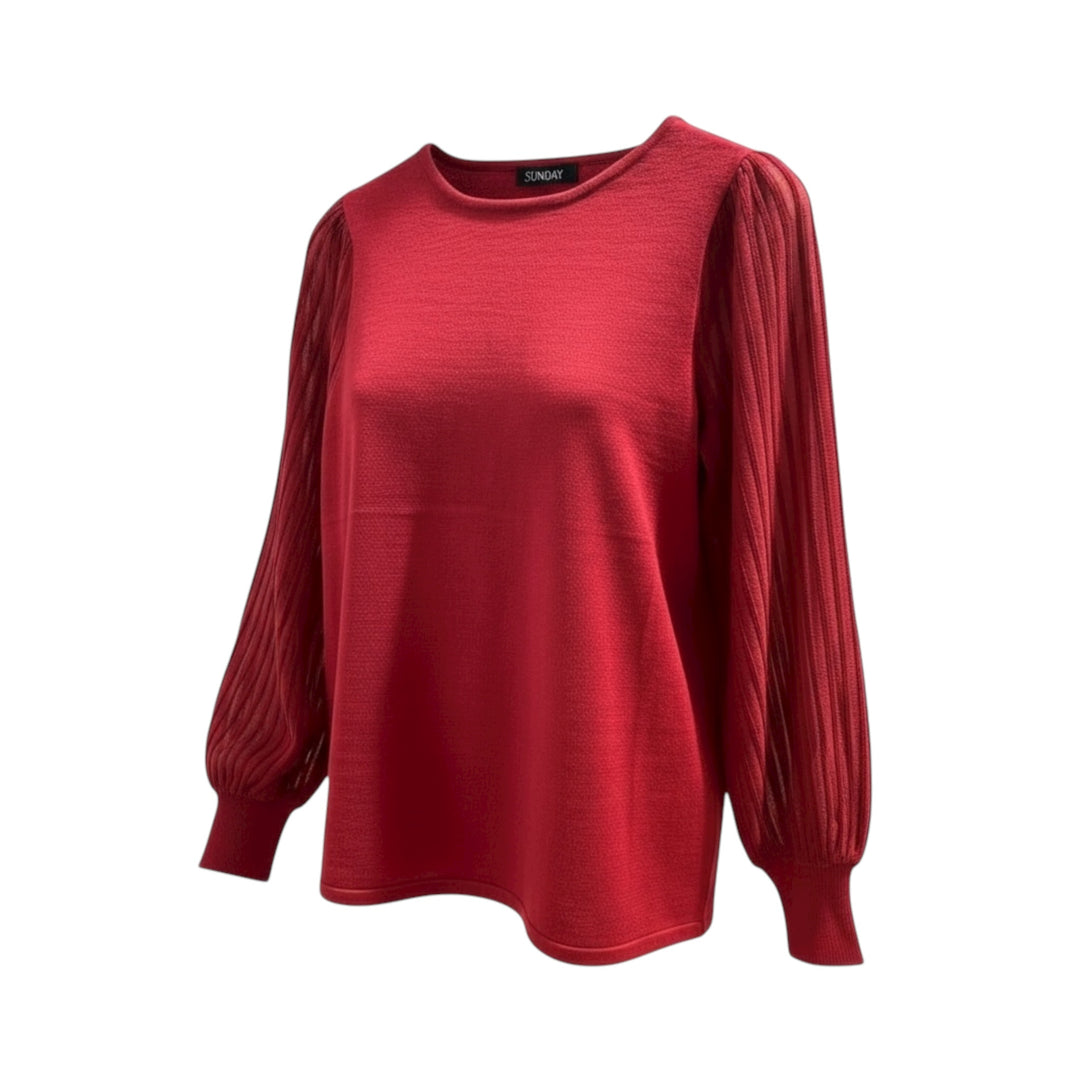 Sunday Sweater with Sheer Sleeve Raspberry
