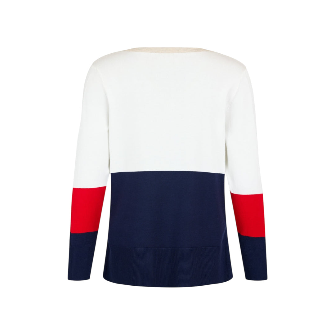 Sunday V Neck Colourblock Sweater Navy