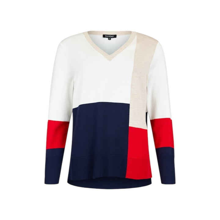 Sunday V Neck Colourblock Sweater Navy