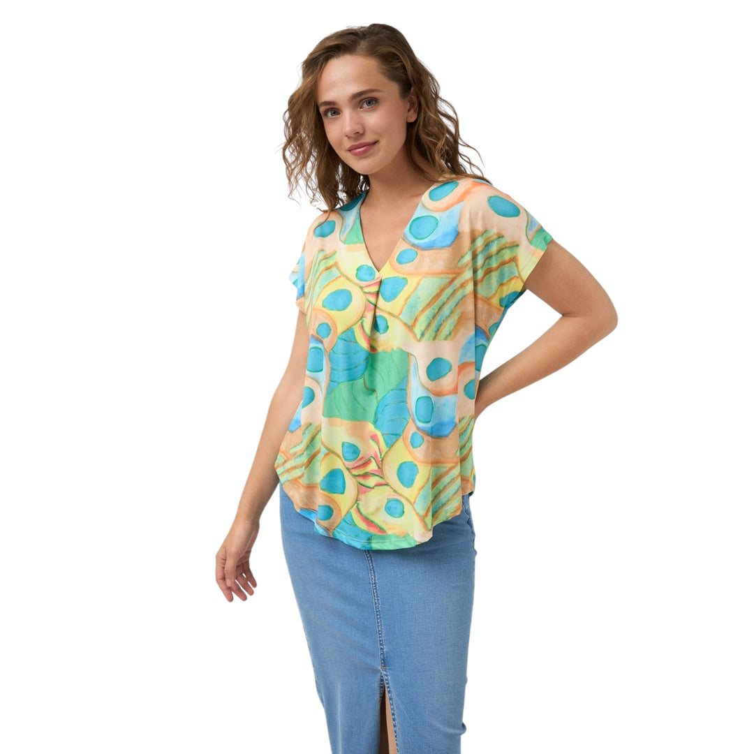 Tinta Style Sacaleta Open Neck Top Multicolour