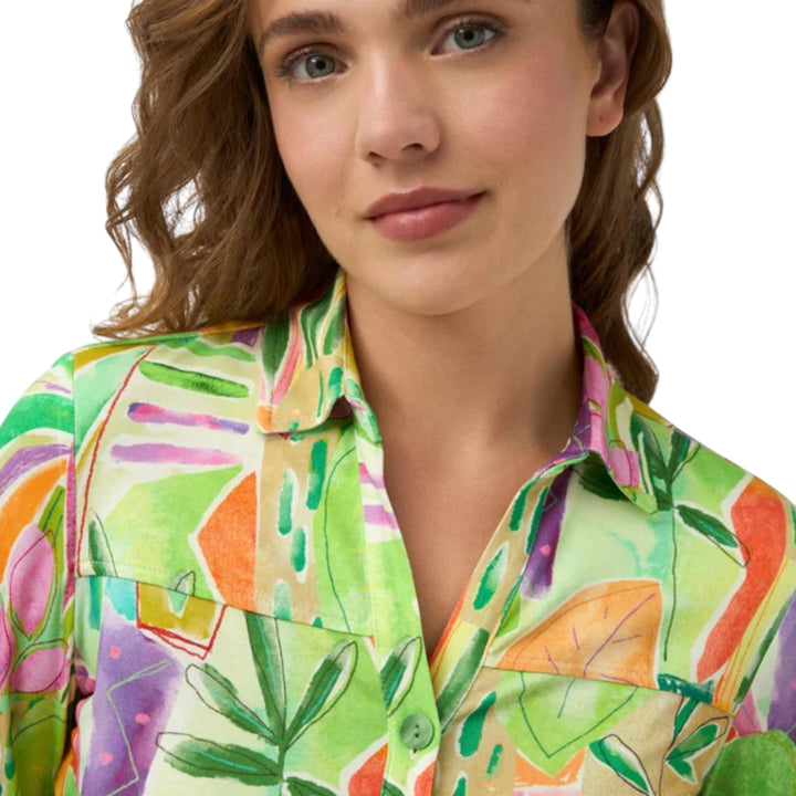 Tinta Style Anto Leaf Print Blouse Lime Green