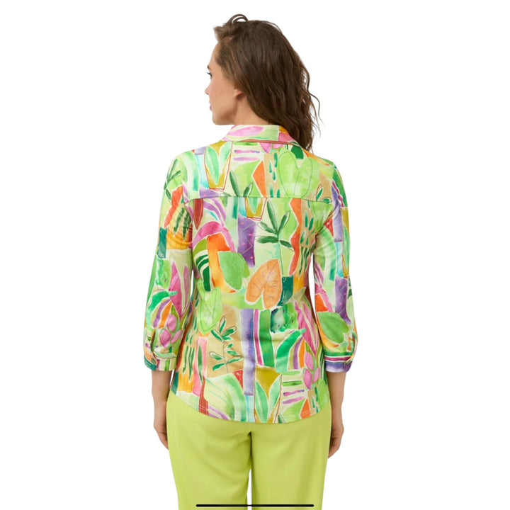 Tinta Style Anto Leaf Print Blouse Lime Green