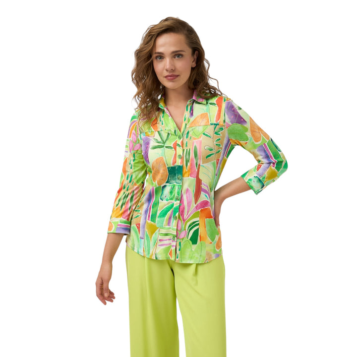 Tinta Style Anto Leaf Print Blouse Lime Green