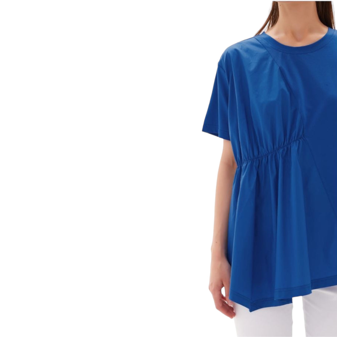 Tirelli Asymmetric Ruched Cotton Tunic Cerulean Blue