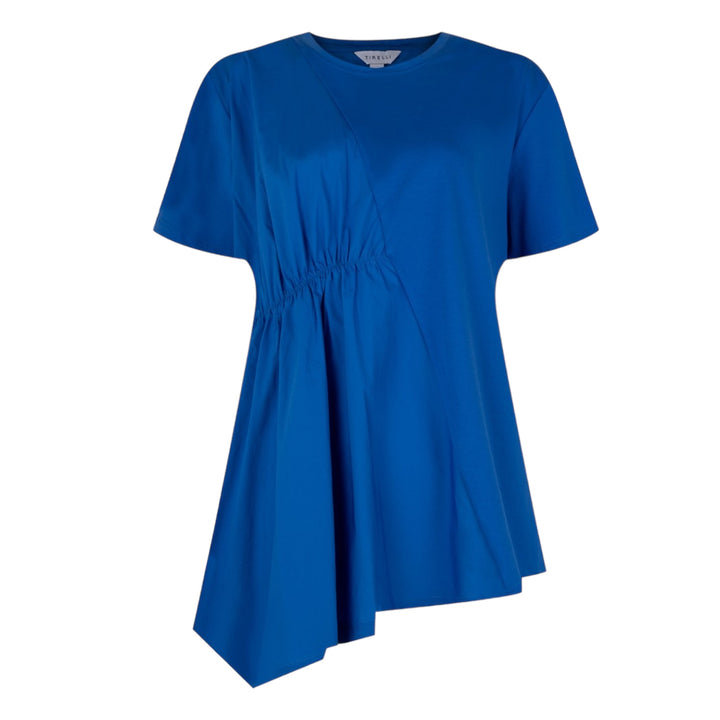 Tirelli Asymmetric Ruched Cotton Tunic Cerulean Blue