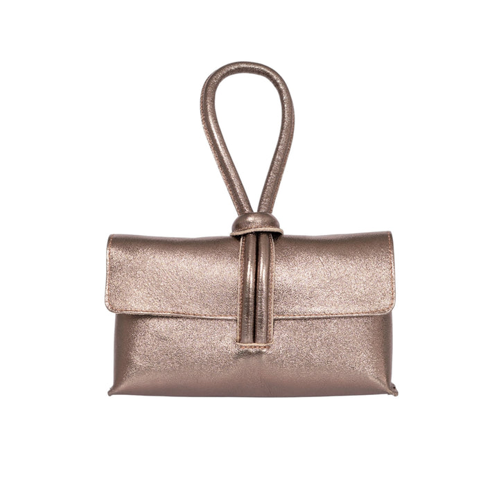 Trixie Metallic Italian Leather Clutch Bag Champagne