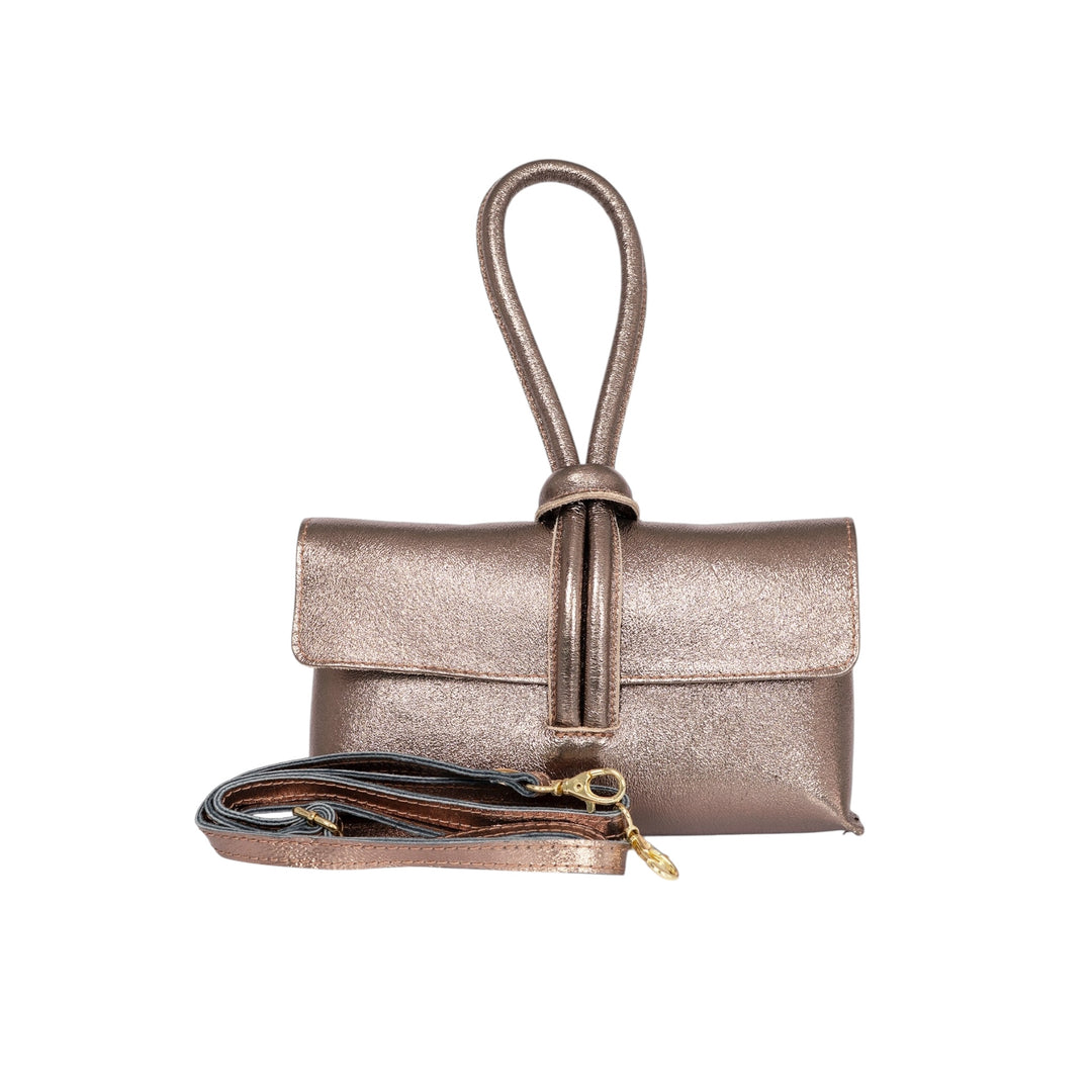 Trixie Metallic Italian Leather Clutch Bag Champagne