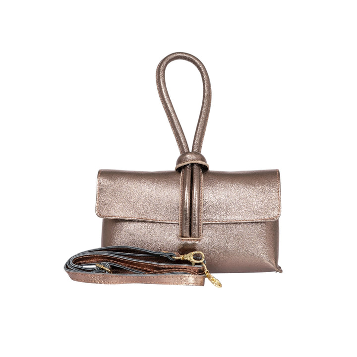 Trixie Metallic Italian Leather Clutch Bag Champagne