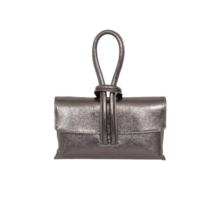 Trixie Metallic Italian Leather Clutch Bag Gun Metal Grey