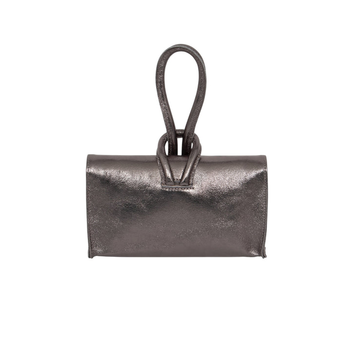 Trixie Metallic Italian Leather Clutch Bag Gun Metal Grey