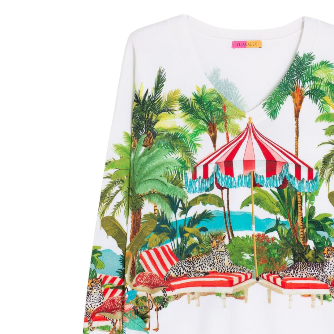 Vilagallo Tropical Garden Print Sweater