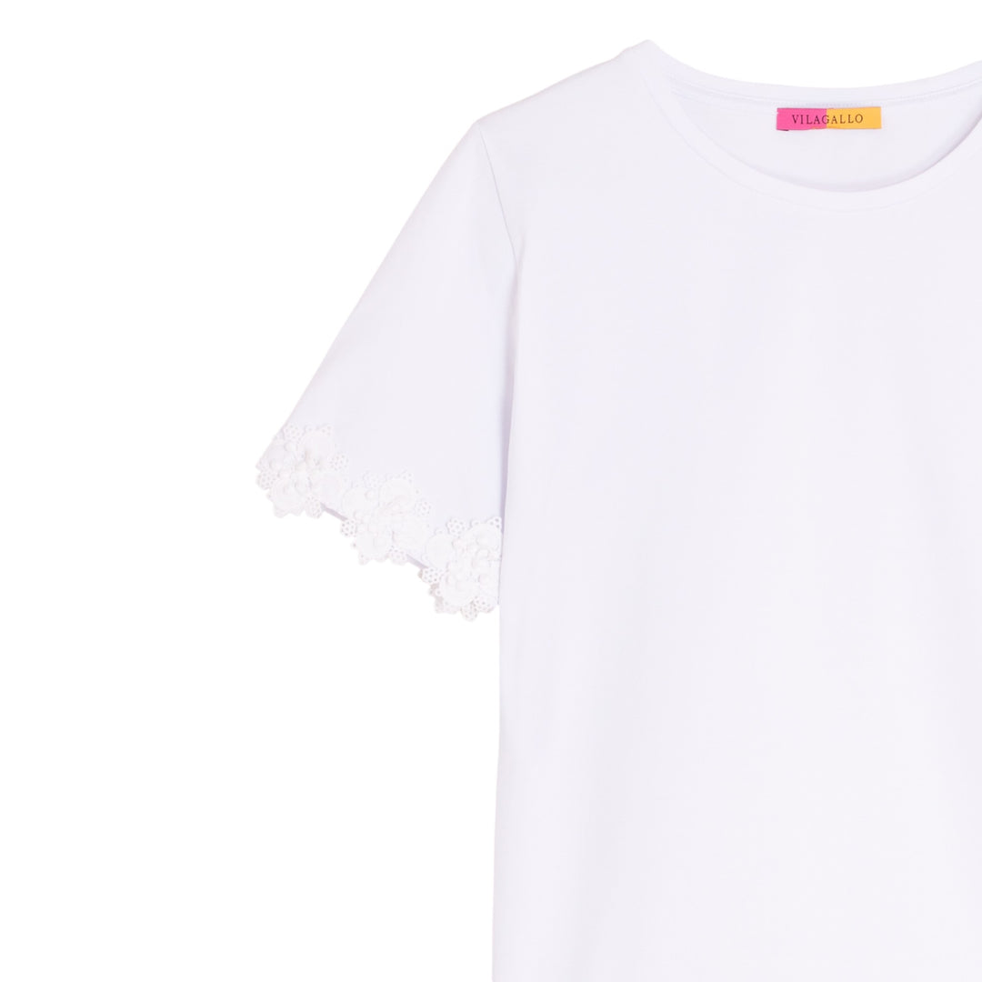 Vilagallo White T-Shirt with Lace Sleeves