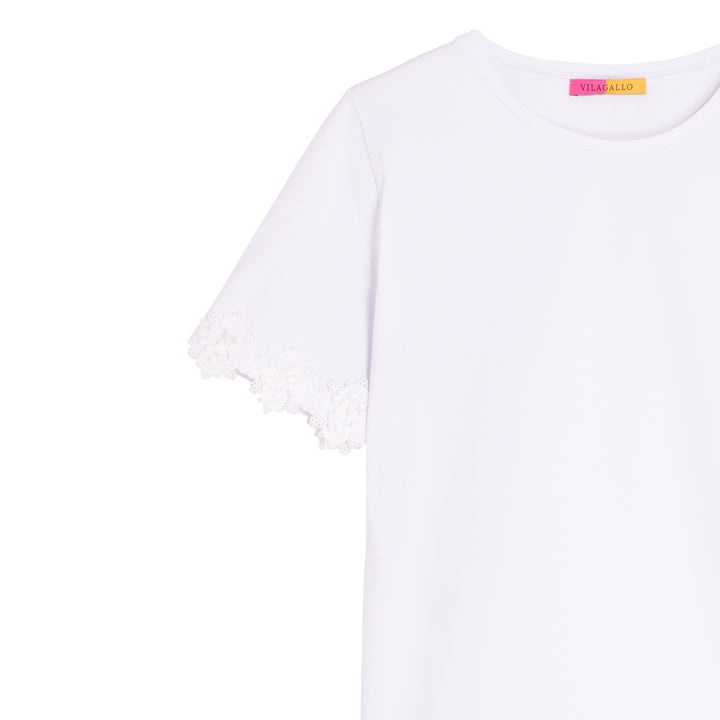 Vilagallo White T-Shirt with Lace Sleeves