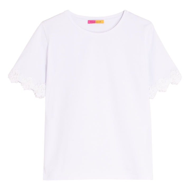 Vilagallo White T-Shirt with Lace Sleeves