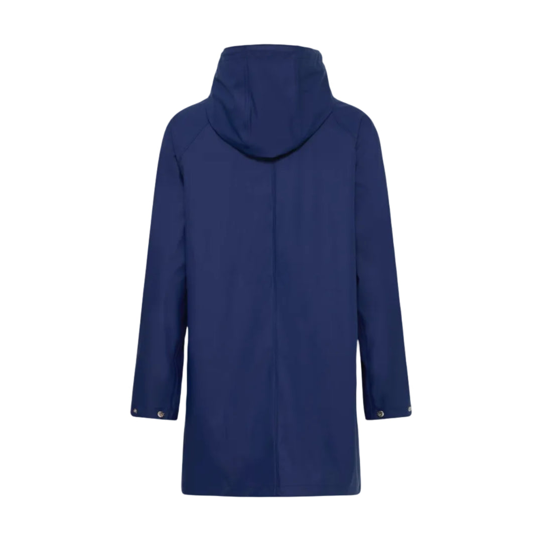 Blue raincoat with a hood on a white background