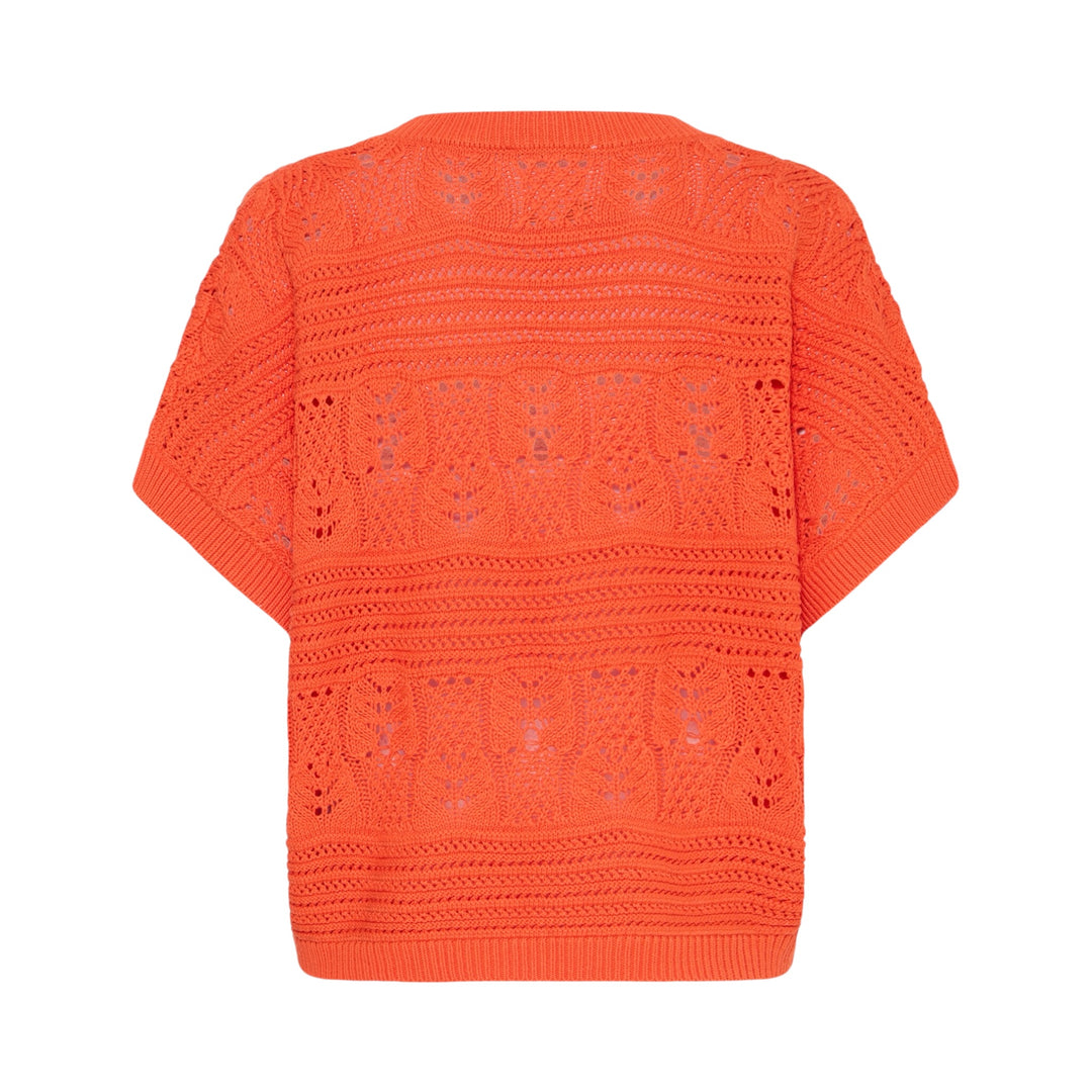 Orange crochet top on a white background