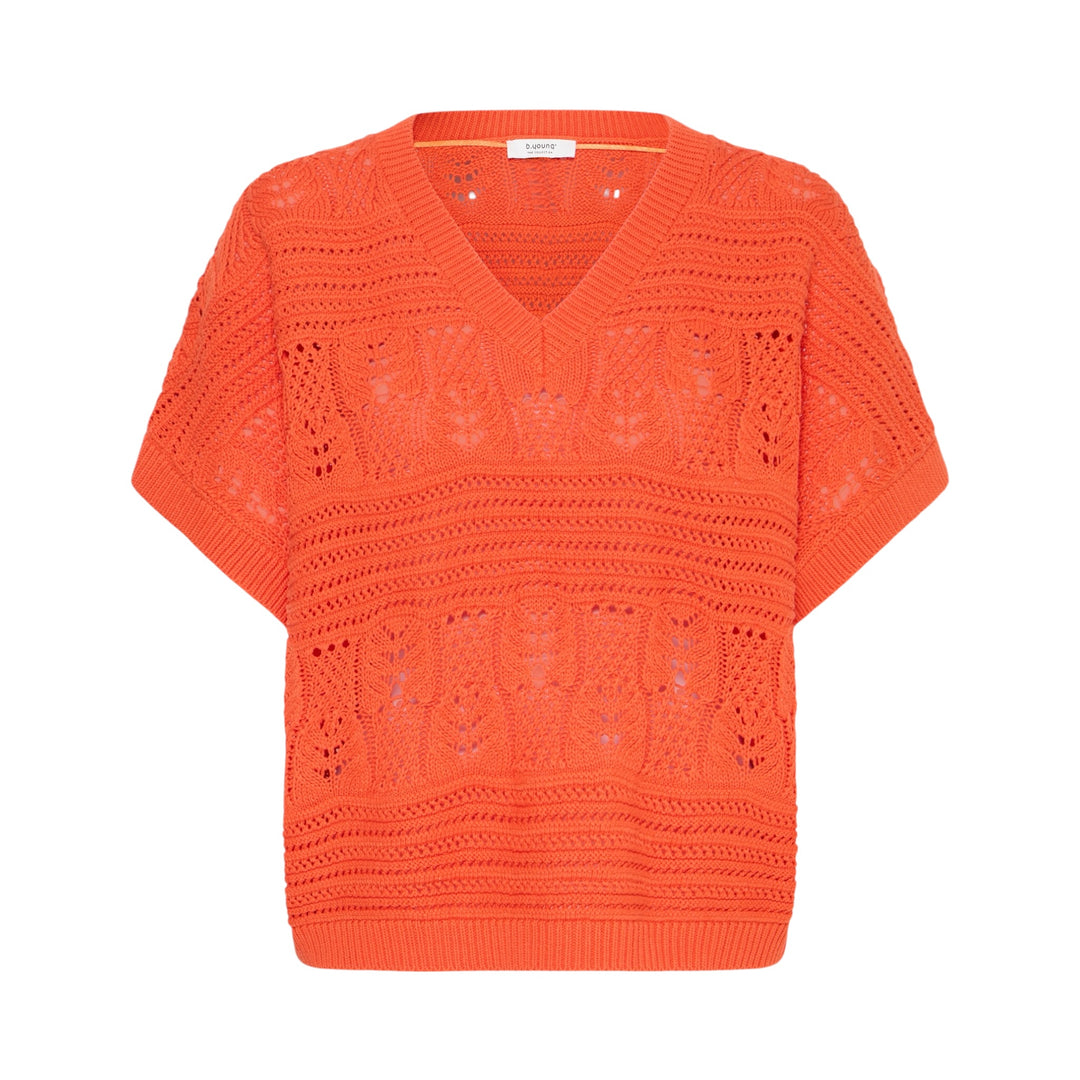Orange crochet sweater on a white background