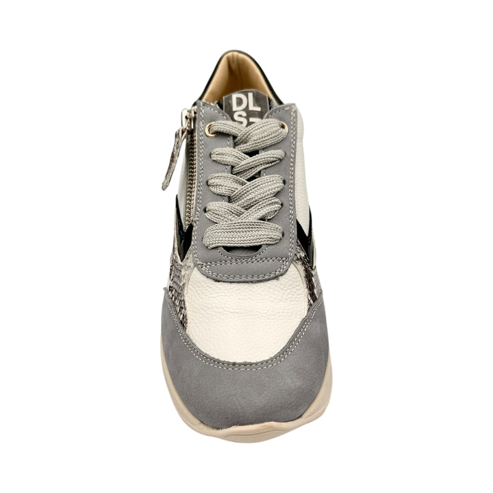 Light blue and white sneaker with a visible brand logo on a white background