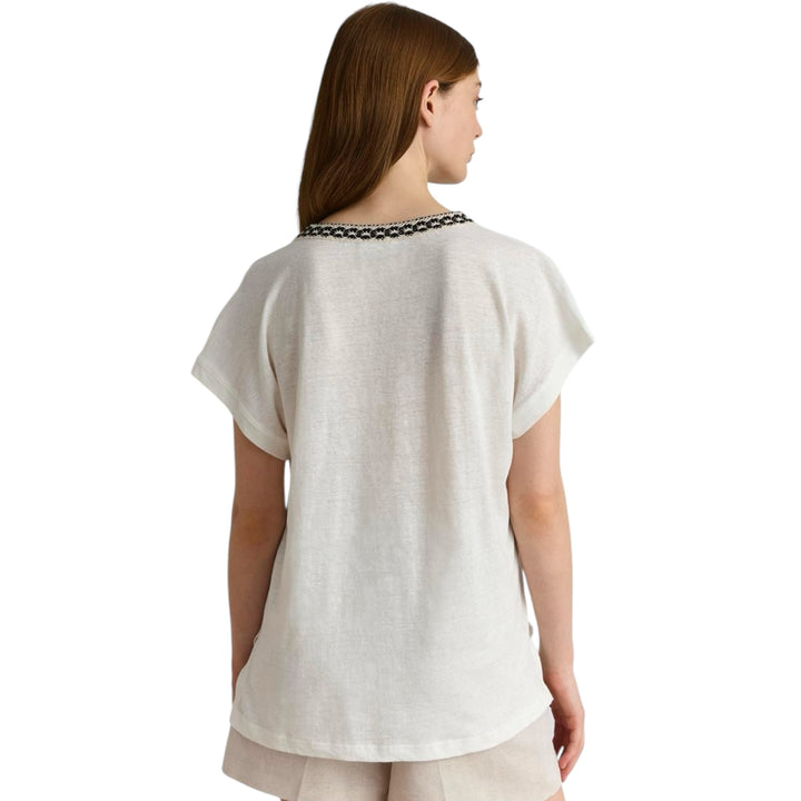 Marina V Short Sleeve Top with Black Embroidery