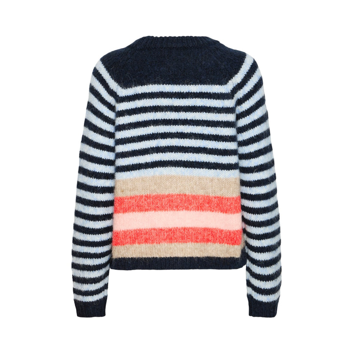 Striped sweater with a colorful horizontal stripe on a white background
