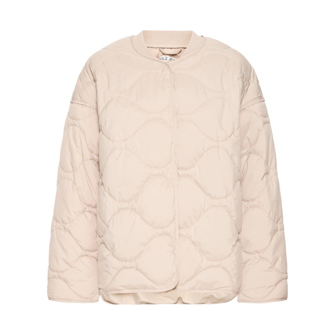 Beige quilted jacket on a white background