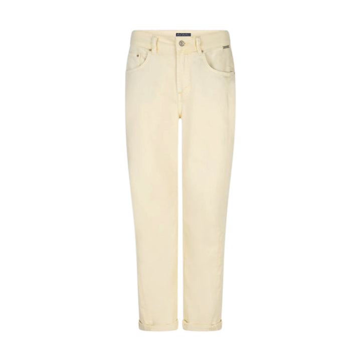 Yellow jeans on a white background