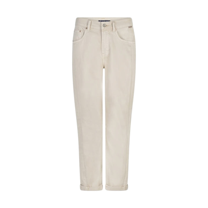 Beige denim pants on a white background
