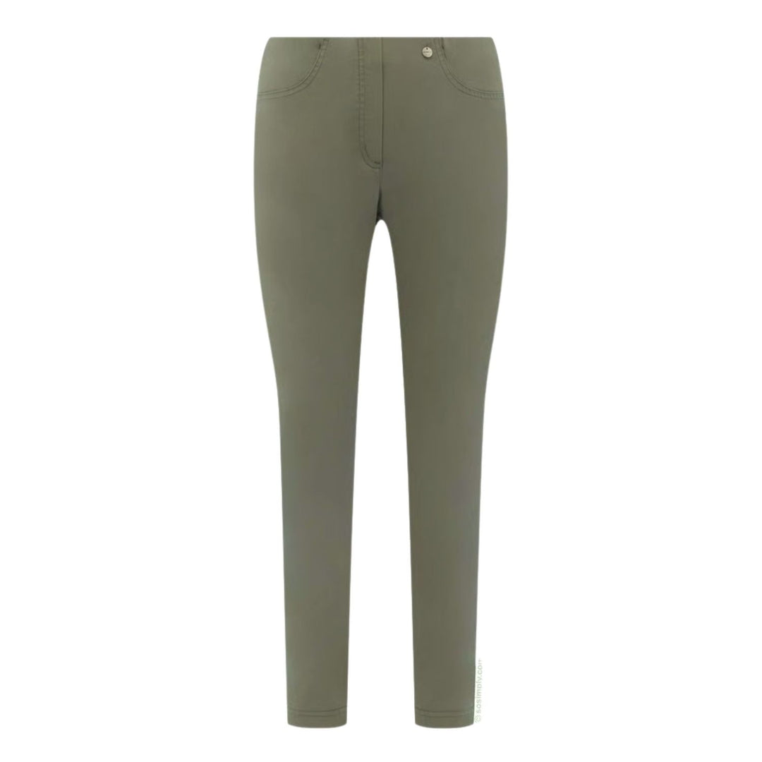 Robell Bella 09  with Pockets Olive Green pants on a white background