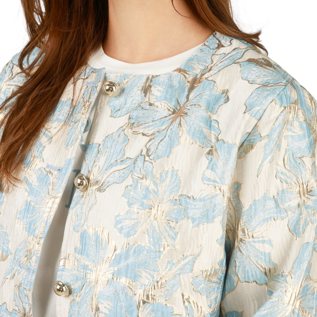Yest Ivana Floral Bomber Jacket Blue